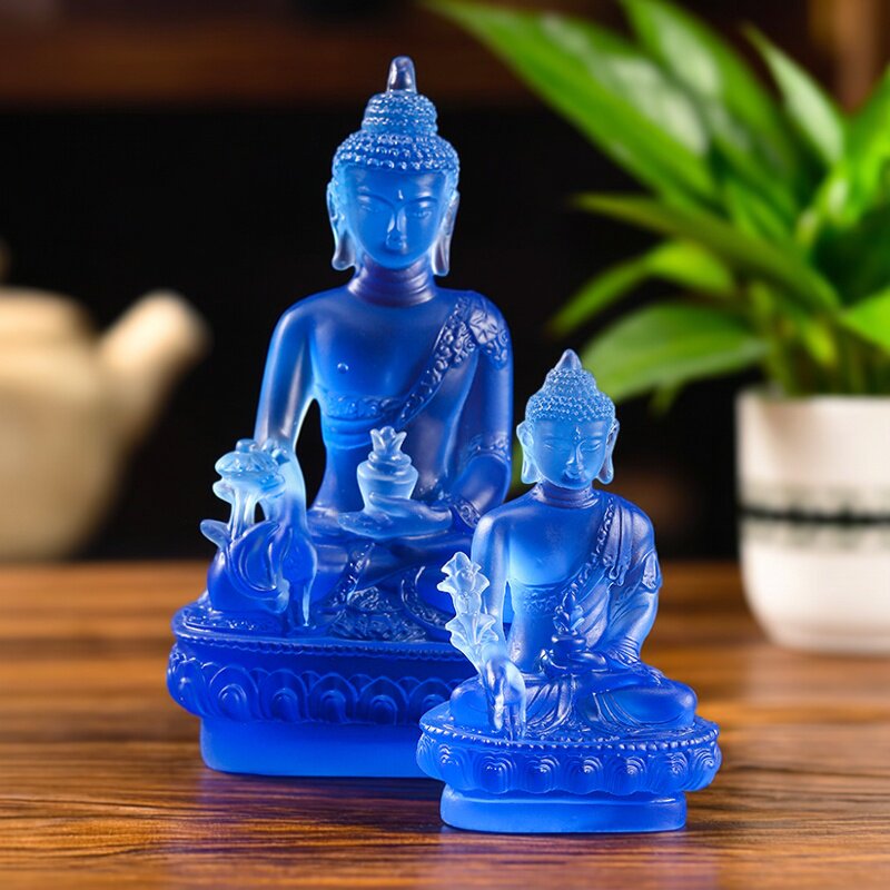 树脂仿琉璃工艺品药师佛随身小佛像药师琉璃光如来摆件居家供奉