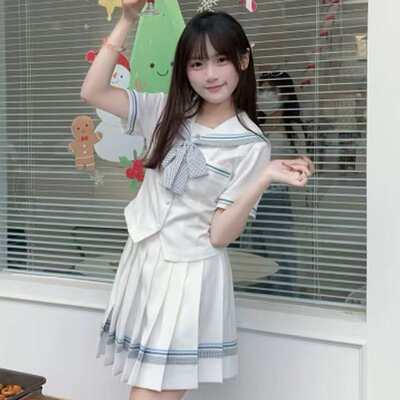 lulucake小栀收腰jk制服水手服日系套装白色学院短袖套装女