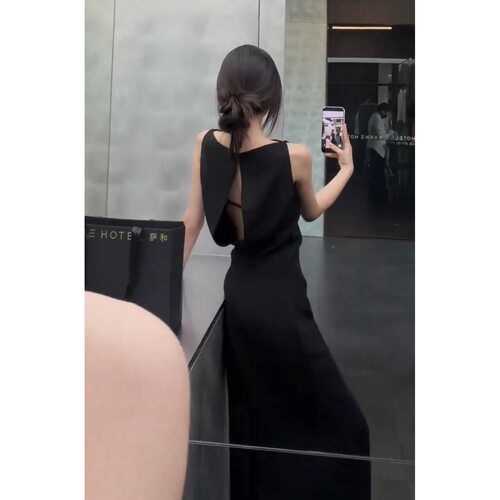 MARIE.COCO法式赫本风后背镂空无袖连衣裙女高级感收腰显瘦长裙