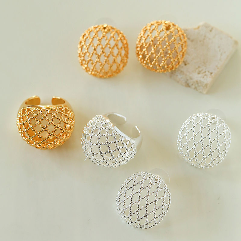 TU家圆形网兜镂空网格耳环