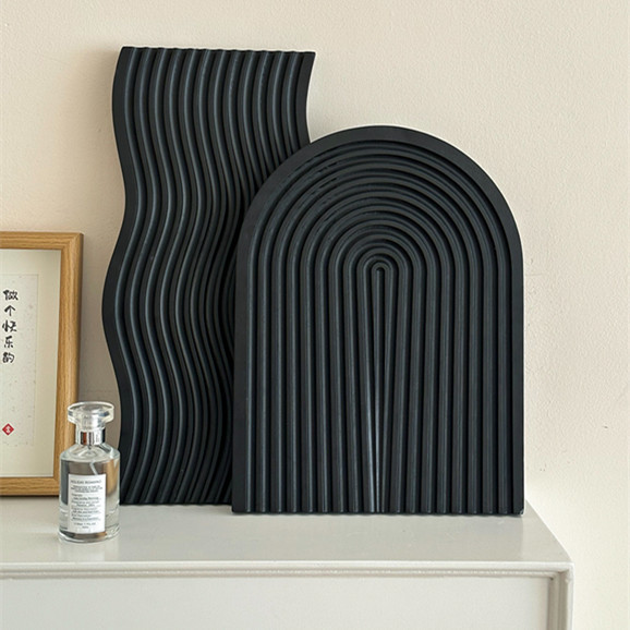 风拍摄道具木质玄关摆件黑色椭圆托盘高级感榉木下午茶点心盘