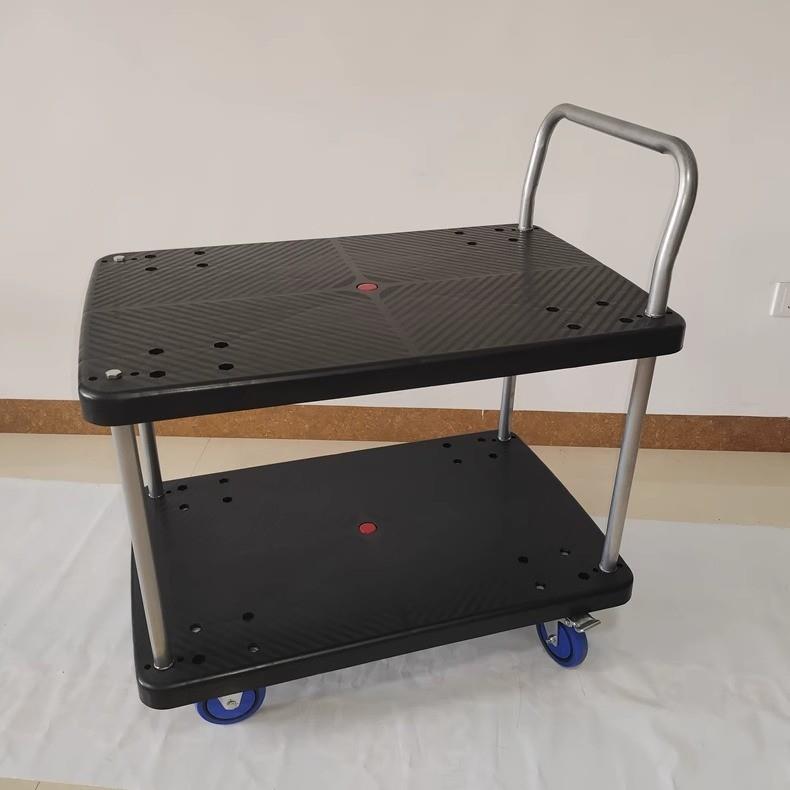 双层塑料手推车小拖车家用小推车围栏静音搬运车拣货车仓库平板车