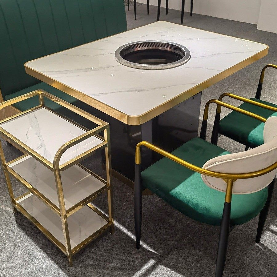 岩板大理石火锅桌子电磁炉一体串串香火锅商用无烟烤肉店桌椅组合