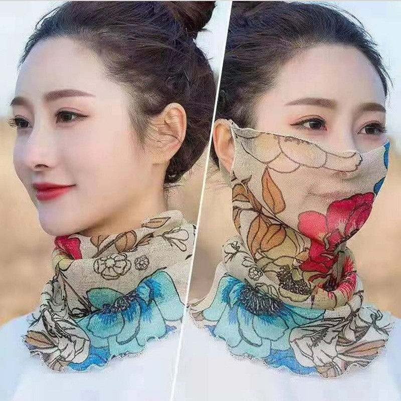 纱巾网红百变围脖套脖春夏防晒防尘韩版百搭小丝巾挂耳面罩围巾