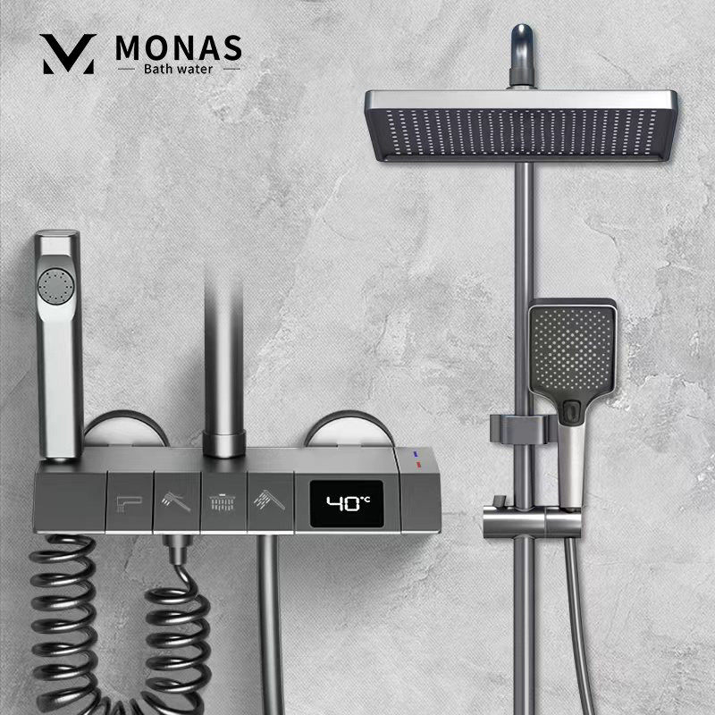 厂家全铜淋浴花洒套装恒温家用钢琴按键智能数显手持增压喷头