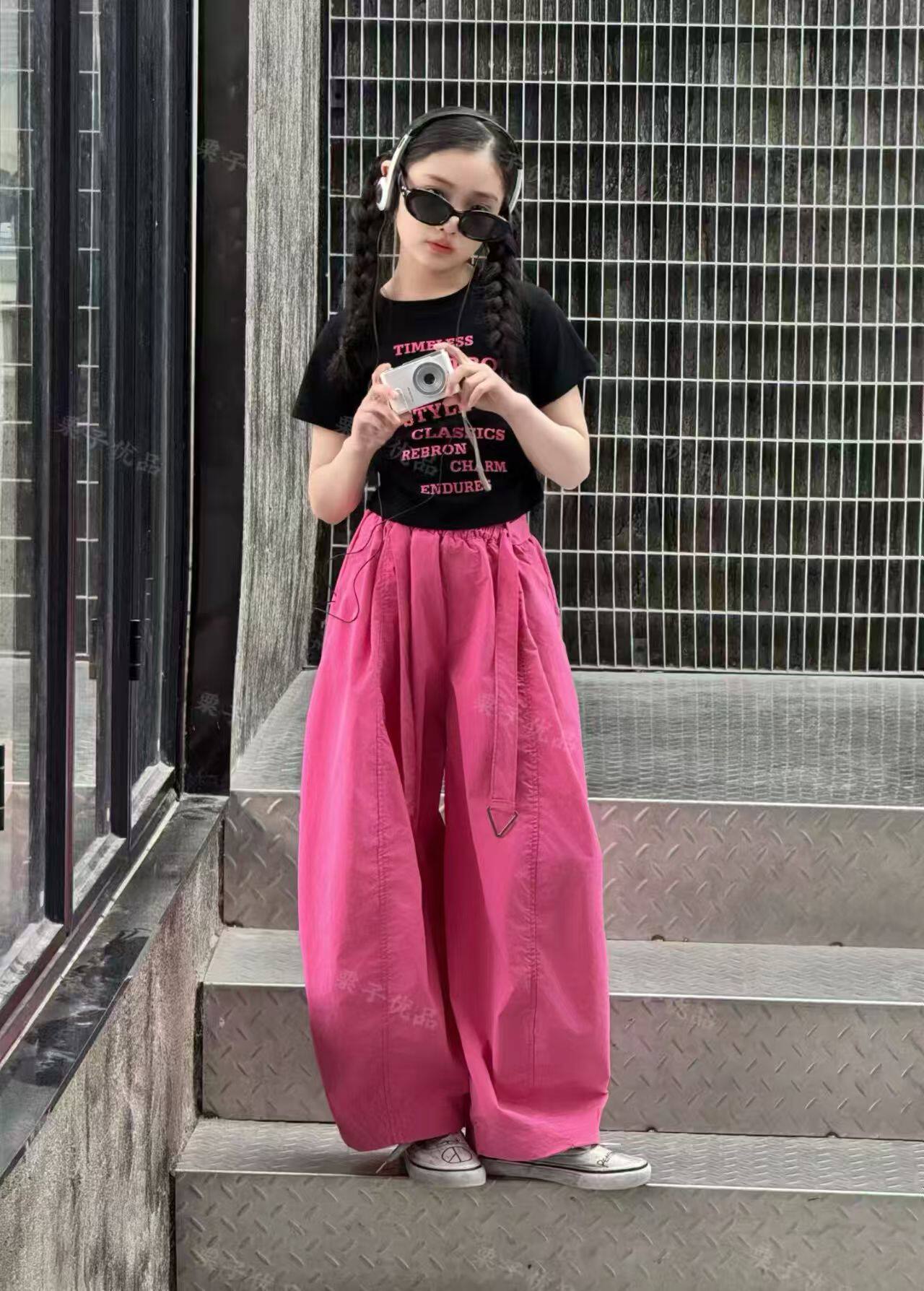 女童套装夏季新款洋气儿童潮酷炸街休闲阔腿裤女中大童夏装两件套