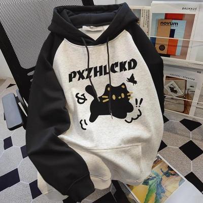 美式撞色连帽卫衣冬季新款