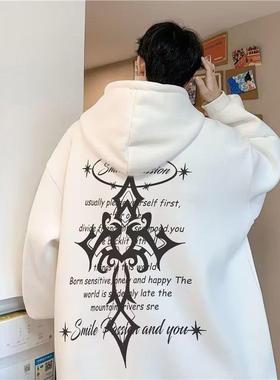 美式高街硬挺连帽卫衣男秋冬季潮流大码上衣350g重磅加绒加厚外套