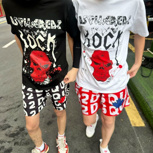 D2个性骷髅印花轻奢短袖T恤男