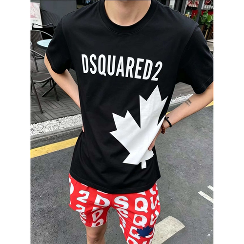 欧洲站夏季潮牌轻奢D2短袖T恤男女枫叶字母印花情侣装圆领上衣服
