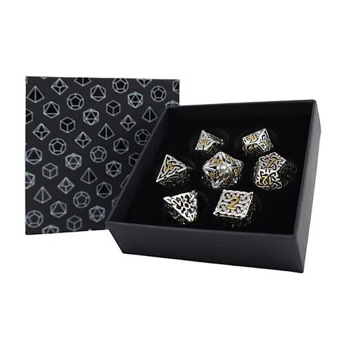 【桌游乱炖】LPG Dice RPG Set Hollow Celtic - Chrome and Gold