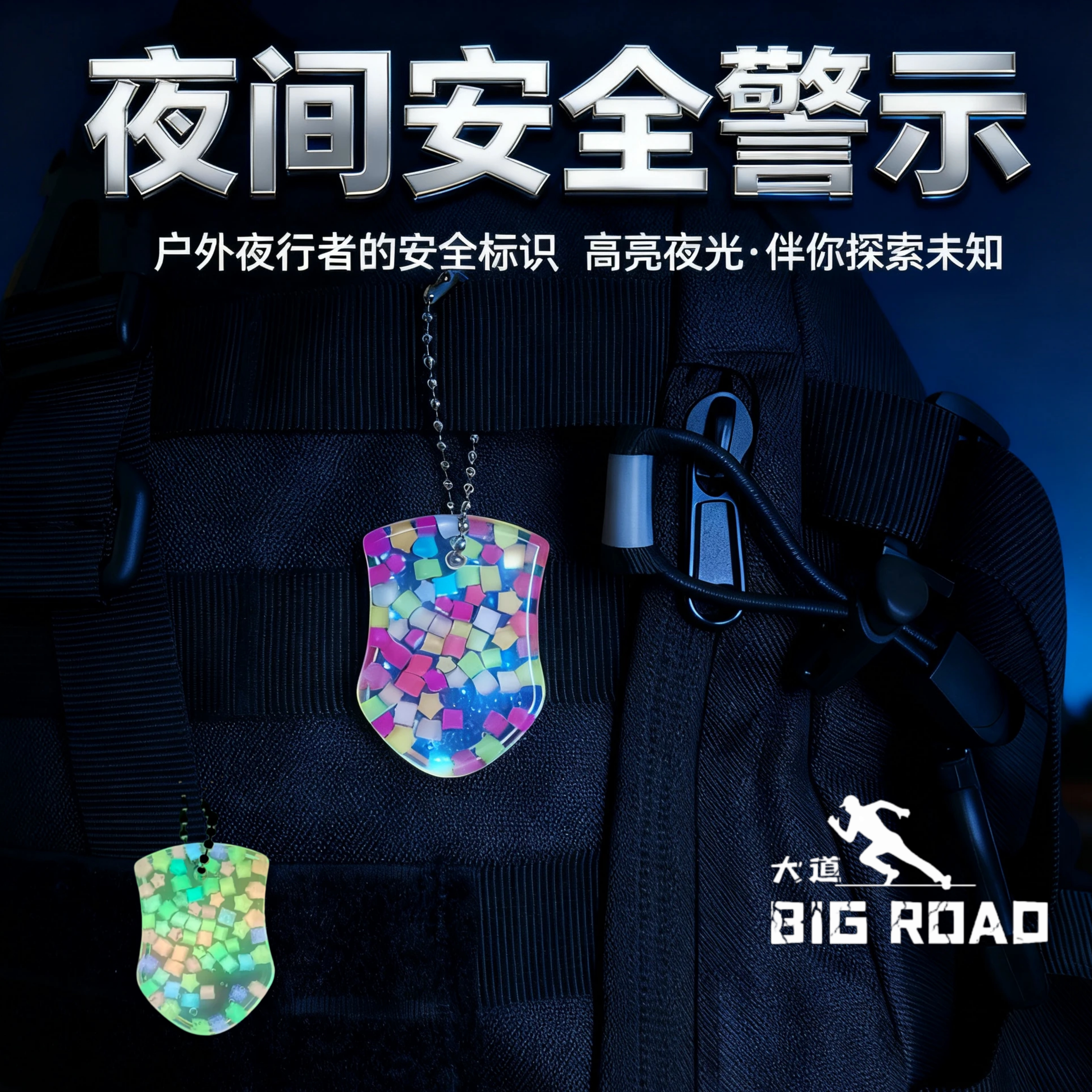 书包背包登山包潜水手工高亮夜光挂件夜行夜跑骑行警示挂件装饰品