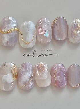 紫色手工纯手工穿戴猫眼短款高级晕染气质显白可拆卸新款美甲贴片