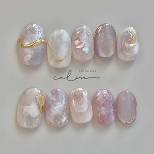 紫色手工纯手工穿戴猫眼短款 美甲贴片 高级晕染气质显白可拆卸新款