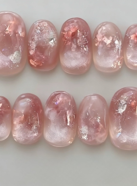 洛蔓枝【蜜桃女孩】秋冬新款纯手工穿戴甲高级感短款气质显白美甲