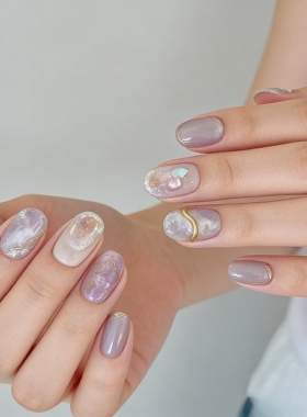 紫色手工纯手工穿戴猫眼短款高级晕染气质显白可拆卸新款美甲贴片