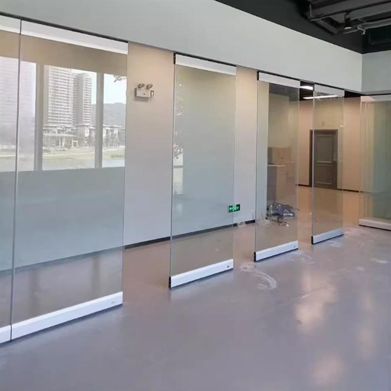无框折叠门铝合金钢化玻璃阳台全景推拉窗吊轨无下轨道移动隔断墙