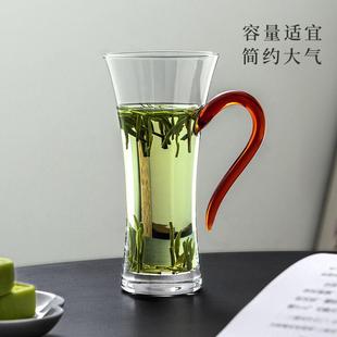 绿茶杯高硼硅玻璃雕花水杯喇叭口喝水杯子带把细腰办公杯茶水杯