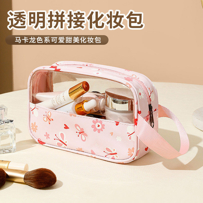 印花透明化妆包防水拼接洗漱包大容量旅行收纳袋手提便携式收纳包
