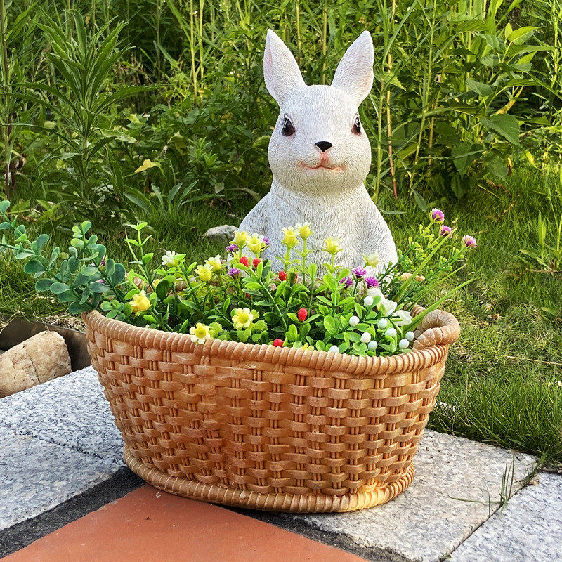 户外花园阳台装饰可爱小兔子创意多肉花盆庭院景观布置工艺品摆件