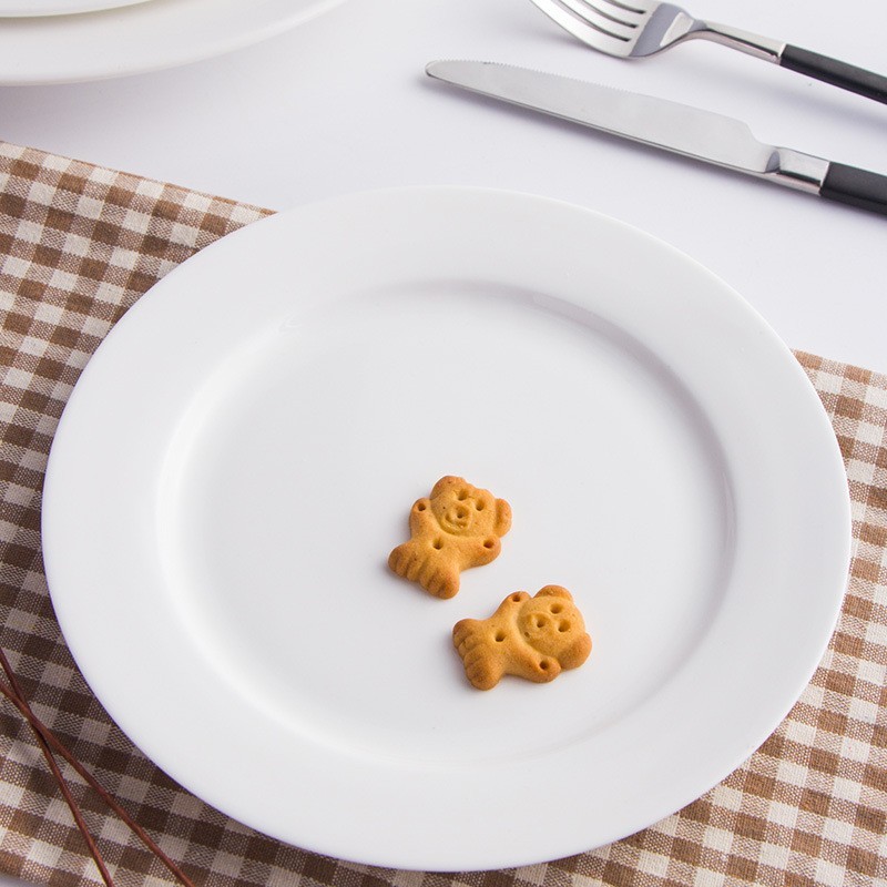 纯白色骨瓷盘子陶瓷平盘浅盘家用菜盘深汤盘碟西餐牛排盘餐具