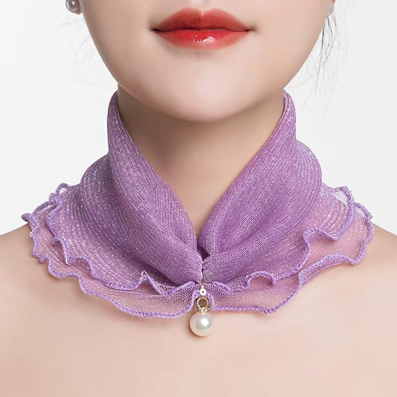 夏季防晒面罩珍珠丝巾女时尚韩版小丝巾防晒脖套百变头巾手巾潮