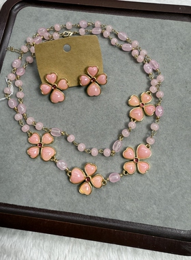 红色石头花项链套装