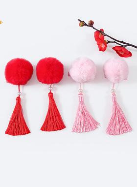 宝然女宝宝发夹婴儿发卡红色公主流苏夹子可爱女童发饰粉红色1663