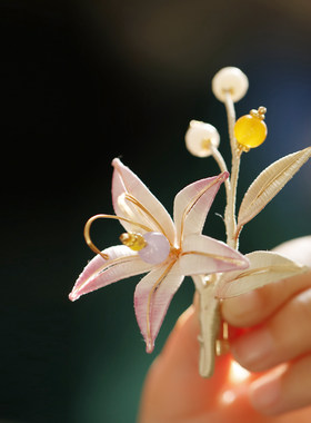 古风百合花胸针旗袍婚礼配饰别针