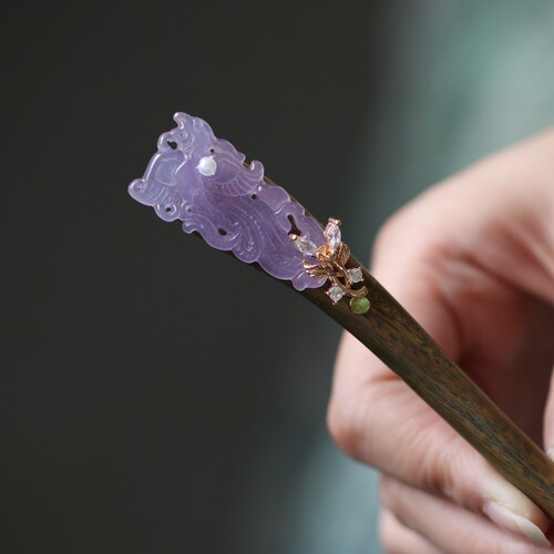 茶服原创盘发小花木簪子檀木古风