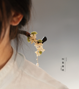 桂花簪子木簪发簪黑檀木头饰盘发丸子头旗袍配饰日常简约发饰木质