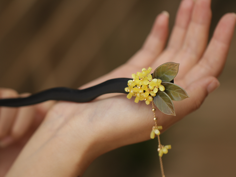 桂花木簪盘发低丸子发簪简约女气质古典国风旗袍配饰茶服日常搭配
