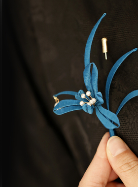 兰花古风缠花花朵胸针精致蓝复古别针高档红色婚礼新中式旗袍汉服