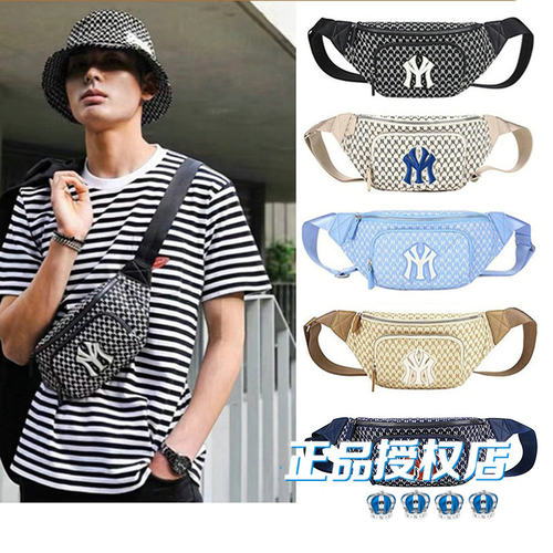 代购MLBYUF复古满印老花胸包斜挎旅游小包刺绣字母NY洋基队腰包包