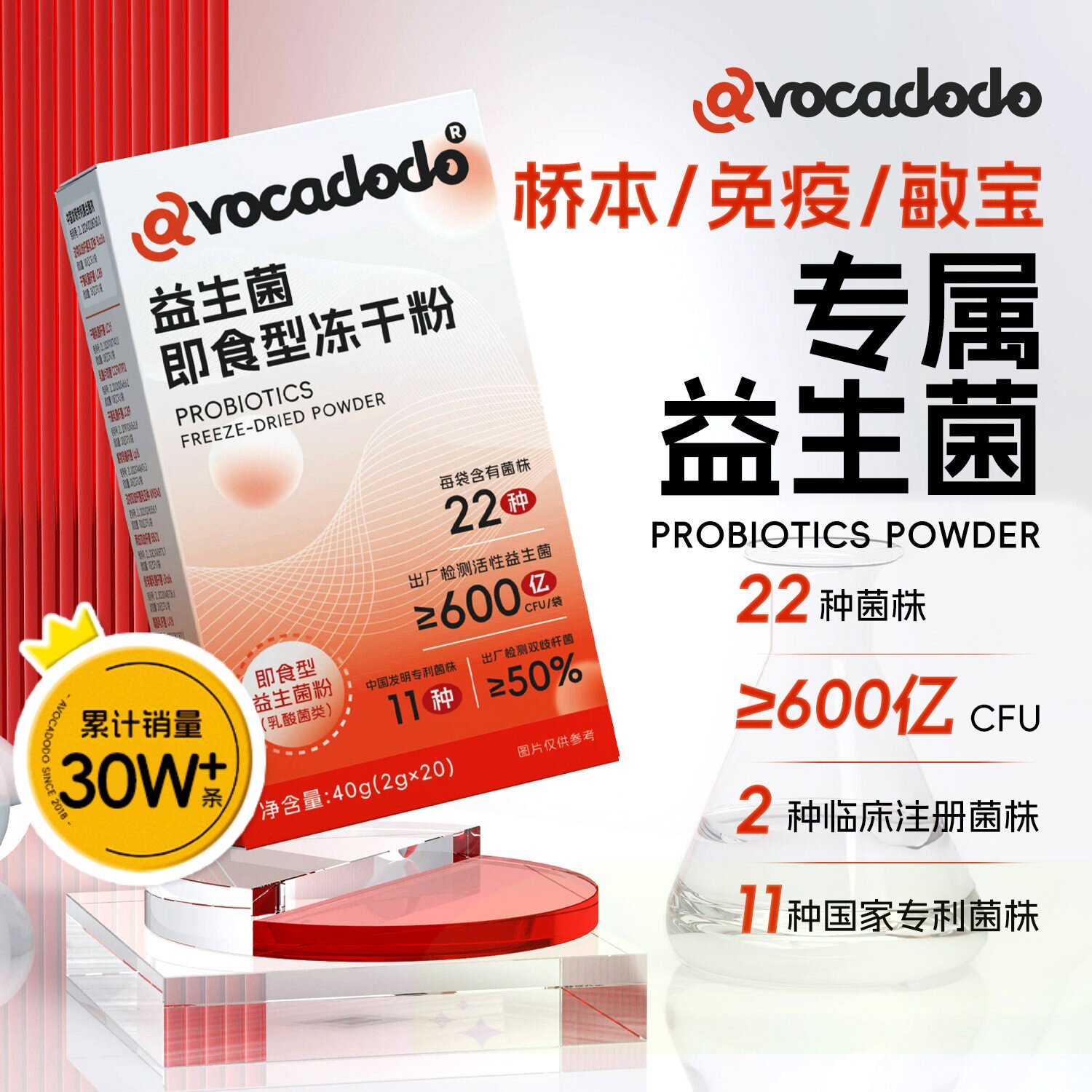 600亿22种益生菌益生元20包牛油果果桥本肠道菌群免疫Avocadodo