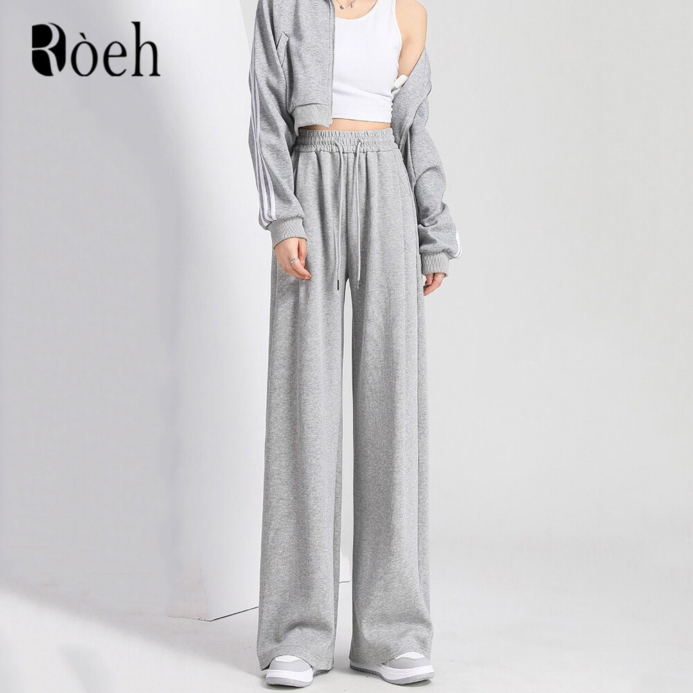 ROEH春秋季高腰阔腿裤女士2026新款简约设计感亲肤遮腿显瘦休闲裤