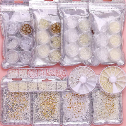 美甲珍珠饰品平底日系立体半圆形小混合盘盒装贴指甲钻石全套水钻