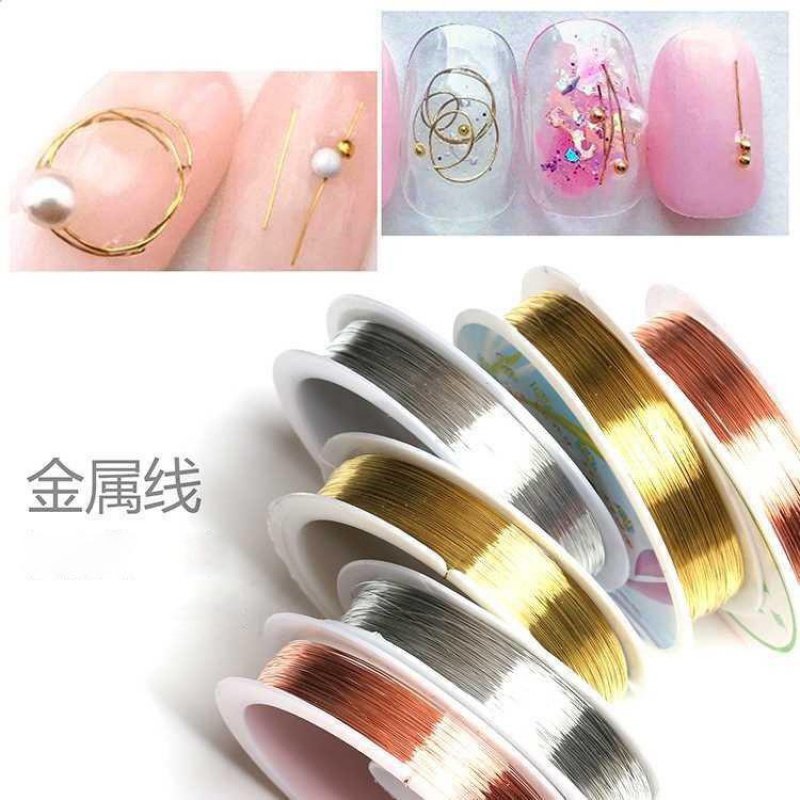 diy日系美甲彩色串珠光疗金属线