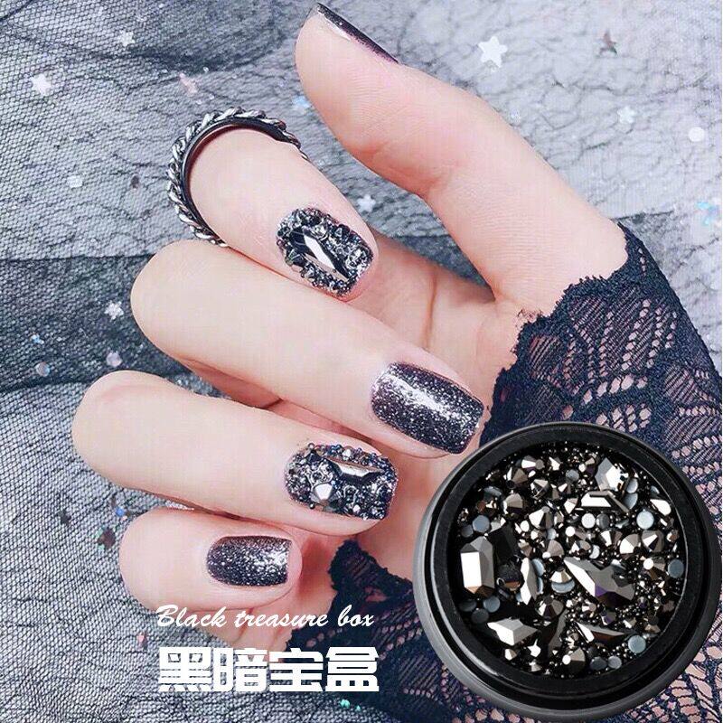暗黑宝盒矿黑抖音黑钻网红美甲黑钻平底小黑钻矿黑异型钻美甲钻
