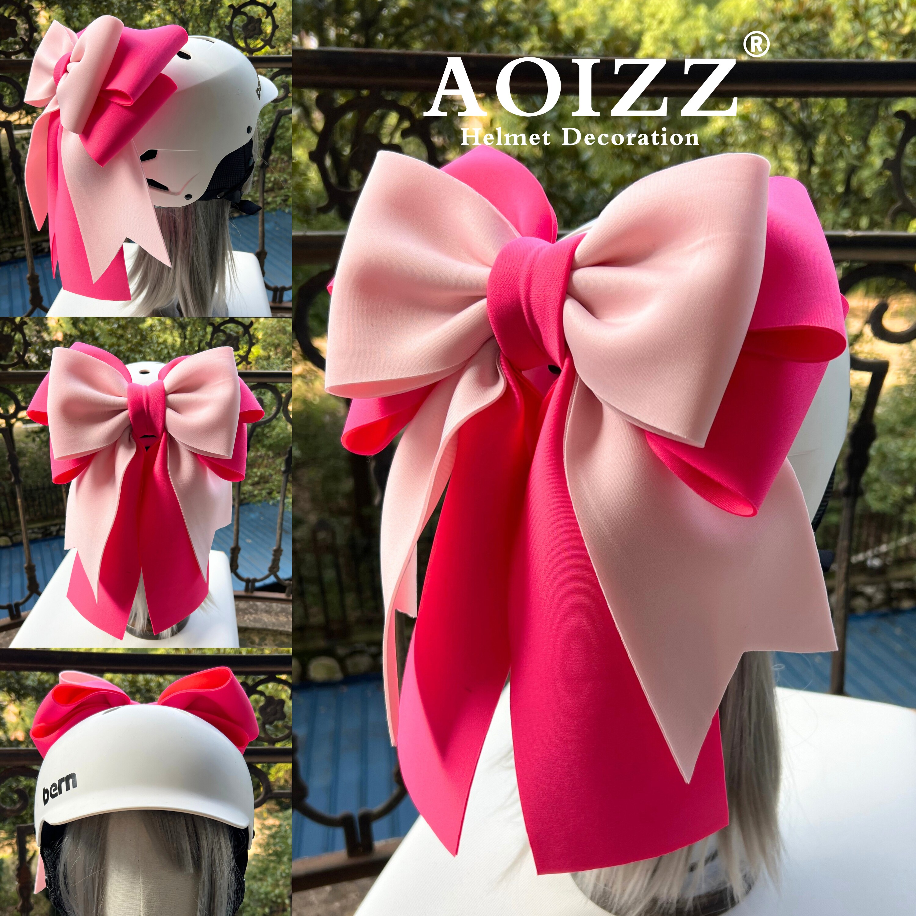 头盔蝴蝶结装饰机车骑行全盔电动车女卡扣配件魔术贴滑雪头盔装饰