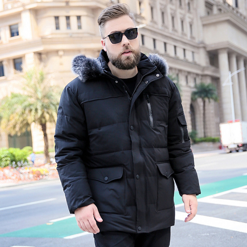 MENS BIG DETACHABLE HOOD FUR COLLAR PLUS FERTILIZER PLUS SPECIAL BODY MENS DOWN JACKET JACKET FAT CASUAL MID-LENGTH TO KEEP WARM