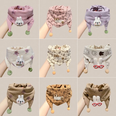 儿童围巾女可爱小兔三角巾秋冬儿童护颈脖套女童男孩保暖防风围脖