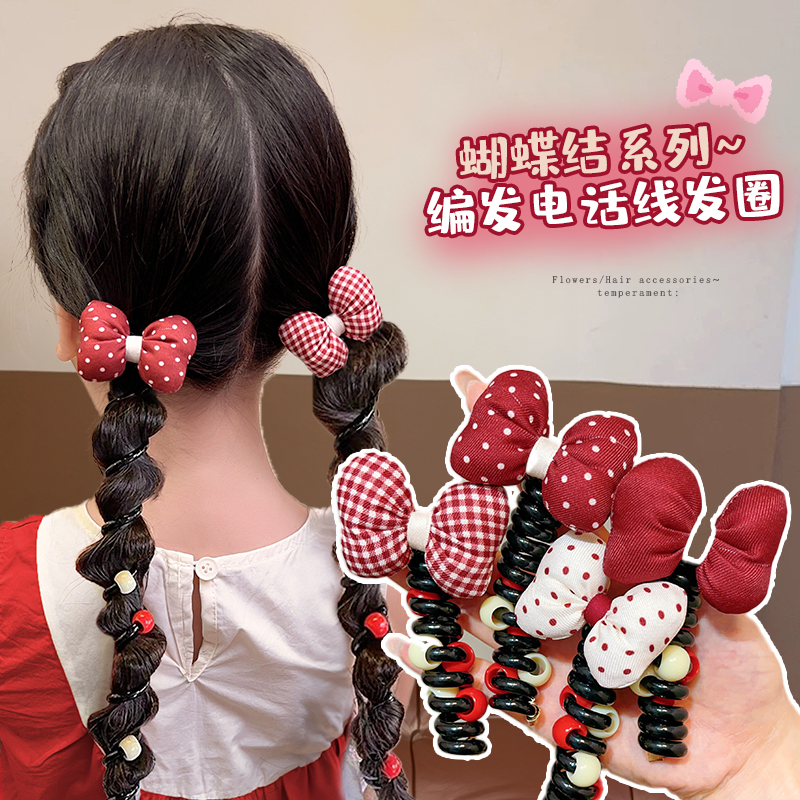 儿童花朵电话线发圈泡泡辫发绳