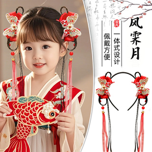 女童古风假发辫头箍儿童中国风新年喜庆流苏发箍汉服拍照写真头饰