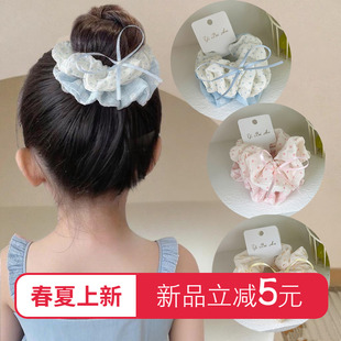 儿童甜美清新格子波点花边蝴蝶结大肠发圈女童宝宝丸子马尾头发饰