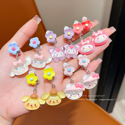 儿童耳夹无耳洞防痛耳环女童超萌可爱公主耳钉儿童库洛米卡通饰品