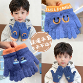 儿童手套秋冬季 卡通户外防风保暖加绒指套小男孩上学写字防寒御风