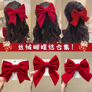 2026新款大号夹子女孩发饰红色氛围蝴蝶结头饰发夹女童后脑勺发卡