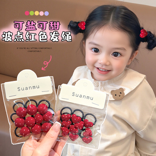 波点红色皮筋扎小揪揪头绳儿童拇指发圈高弹力小女孩头饰发绳发饰