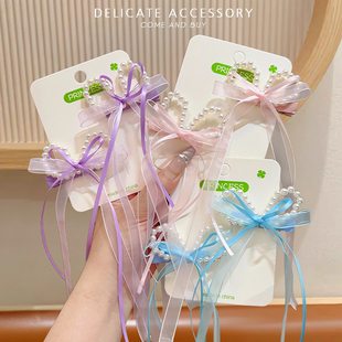 蝴蝶結珍珠飄帶發飾女童寶寶中國風對夾發卡頭飾 兒童發夾新款